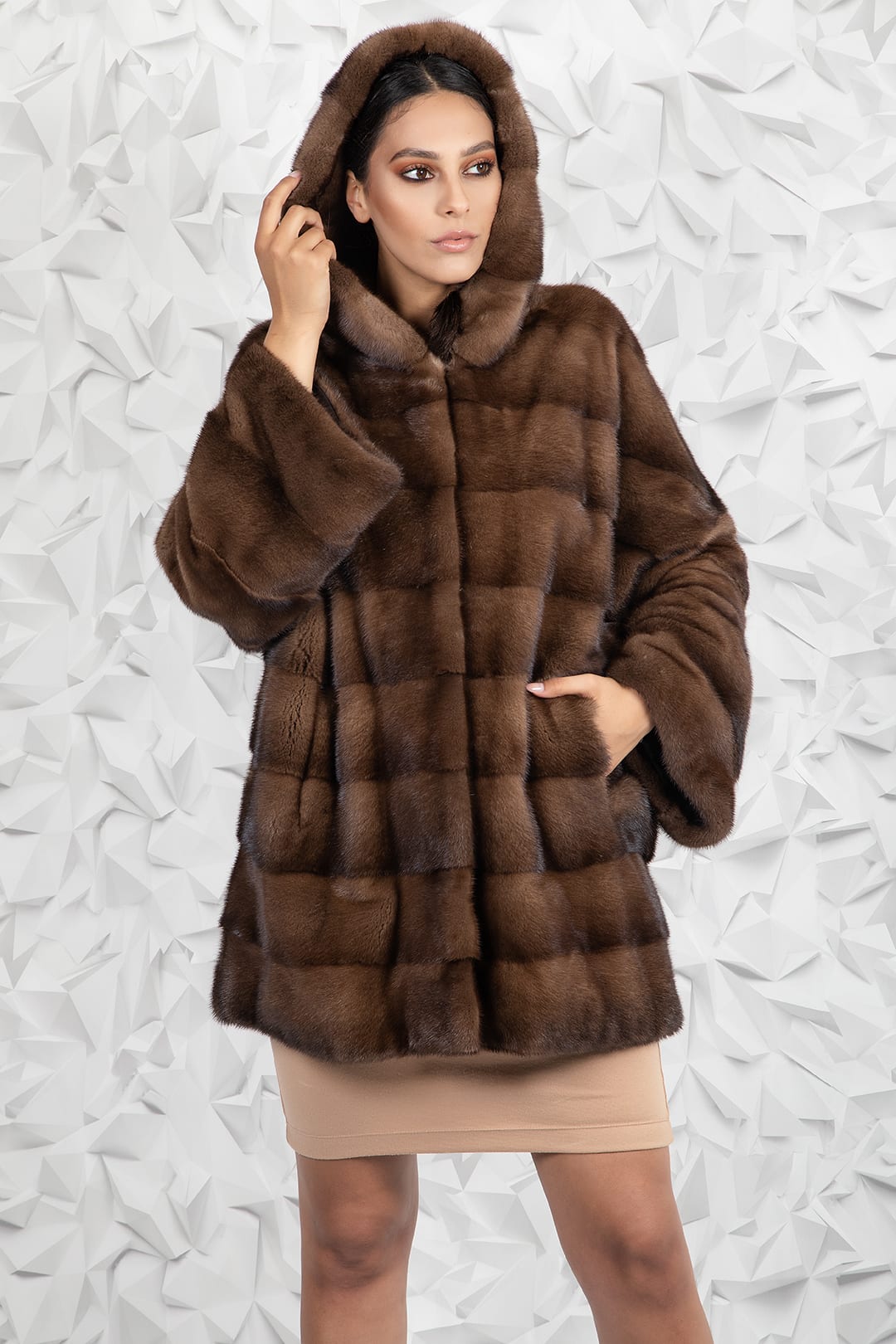 Cappotto Visone marrone over - Lunghezza 82cm - Jave Italia